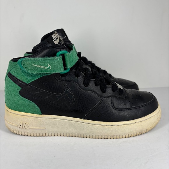 Nike Air Force 1 Mid Top Black Green Sneakers Shoes 818696-002 Women's Size 7.5 - Picture 1 of 7